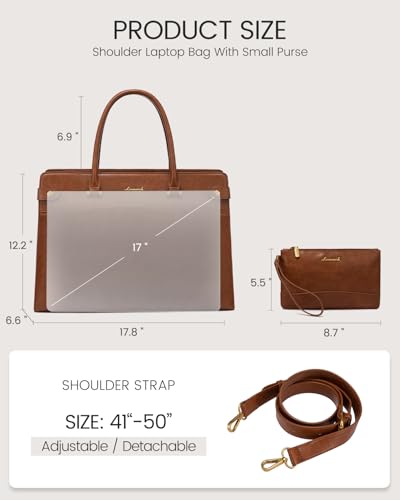 LOVEVOOK 17 Inch Laptop Tote Bag For Women Teacher Work Bag, Leather Computer Bags For Laptops For Women, Vintage Waterproof Laptop Bag Business Briefcase Office Large Shoulder Handbag Purse, Brown4