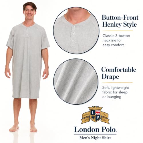 Image of Mens Nightshirt Short Sleeve Lounge, Sleep Shirt, Mens Nightshirt