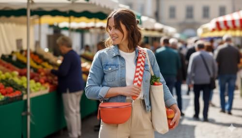 Bauchtasche Damen stylisch Umhängetasche Hüfttasche Bodybag Gürtel Crossbody Bag Schultertasche mit Verstellbaren Gurt 25 (Orange, M / 28 x 18 x 9 cm)