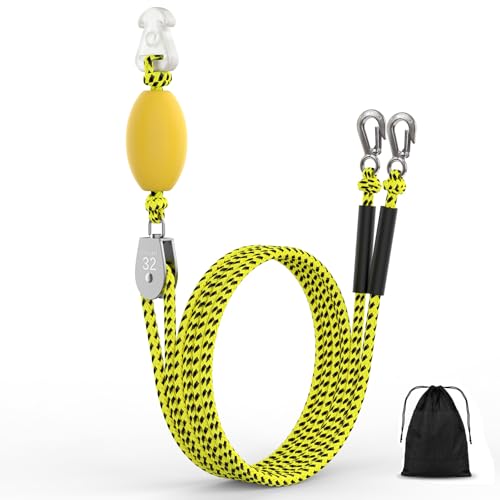 Heavy Duty Boat Tow Harness for Tubing, Self Centering Boat Tow Rope for Tubing 1-4 Riders with 360° Rotating Pulley and Large Hooks, Floating Tube Rope for Boats, Towable Tubes
