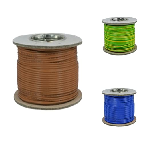 Primes DIY Single Core Conduit Cable 2.5mm Copper Wire Insulated PVC, Stranded Flexible Coil 6491X Electrical Wire, BASEC Approved – Blue & Brown & Yellow/Green(100 Meter), Home Improvement
