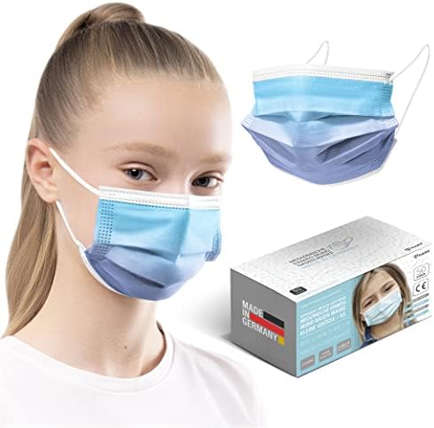 HARD 50 pieces Medical Face Masks, Made in Germany, Type IIR, CE certified EN14683, BFE three layers 99,78% protective surgical masks, disposable face masks - Adults - Blue