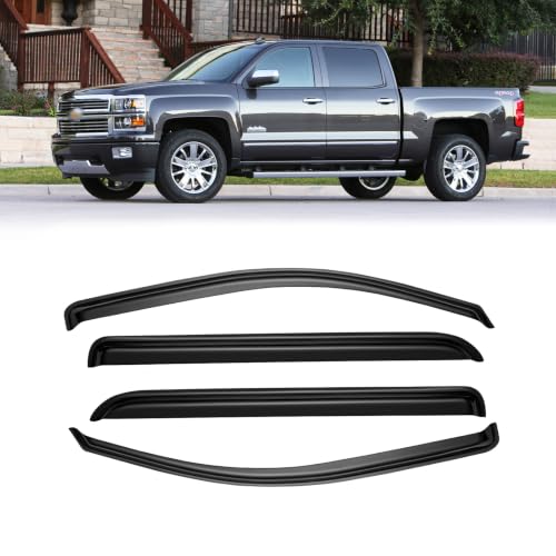 Image of Window Visors for 2014-2018 Chevrolet(Chevy) Silverado & GMC Sierra 1500 Crew Cab, Rain Guards Vent Deflector Shade Dark Smoke for 15-19 Silverado & Sierra 2500HD /3500HD, Tape-On, 4PCS