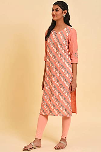 Image of W for Woman Brown Paisley Printed Pure Cotton Flared Kurta and Parallel Pants Set