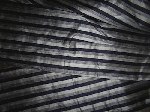 Soie Dupioni à rayures tricolores bleu marine et argenté, textile de luxe en 137 cm
