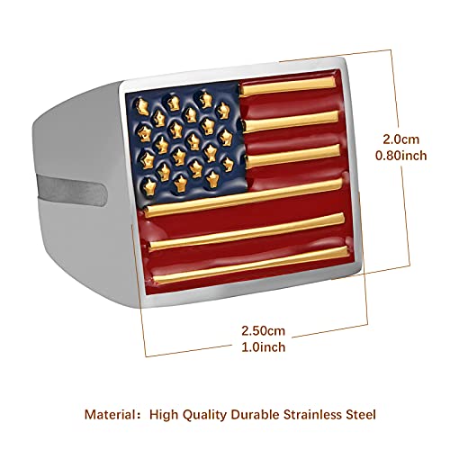 Hzman Gold/Silver Stainless Steel Ring For Men Patriotic American Flag National Emblem Jewelry With Gift Box Size (Silver,8) #TOP1