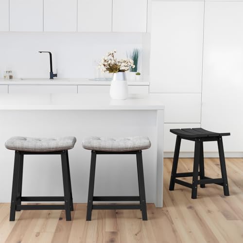 Image of Ciokea 2 Set 24 inch Outdoor Bar Stools Heavy Duty HDPE Counter Height Bar Stools Weatherproof Patio Seats Modern Waterproof BarStools for Bar Deck Balcony Kitchen Counter Yard, Black
