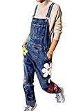  Onsoyours Combinaison Femme Salopette en Jeans Denim Boyfriend Slim Jumpsuit Pantalon Floral Casual Grand Taille pour Printemps Automne C BleuFoncé X-Large