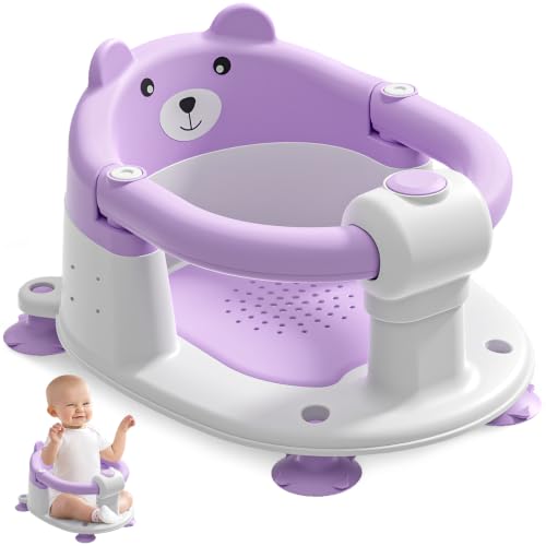Baby Bath Seat for Babies 6 Months &amp; up, Non-Slip Toddler Bath Seats for Babies Sitting Up, Safe Infant &amp; Newborn Bathtub Chair with 4 Suction Cups &amp; Soft Cushion for Shower,Lavender