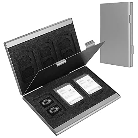 SD Card Holder, SD Card Case, LAVILI CF Memory Card Holder Case Aluminum Alloy Hard Shell, Double-Layer Capacity for 6SD Cards and 12 TF Cards Silver Color Cover
