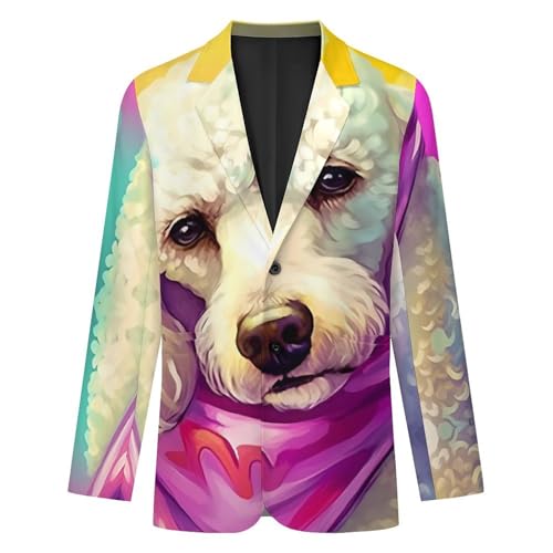 Small White Poodle with Scarf Men's Casual Blazers Slim Fit Sport Coats Blazer Two Buttons Suit Jacket for Work Party4