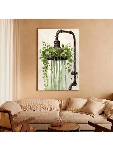 Toile murale lierre vert et fleurs blanches style industriel rustique 60x80cm - 6