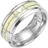 JewelryDurabil - 1 anillo brillante para parejas, moderno y luminoso, electrocardiograma de corazón, de acero inoxidable, para mujer y hombre, brilla en la oscuridad, declaración eterna