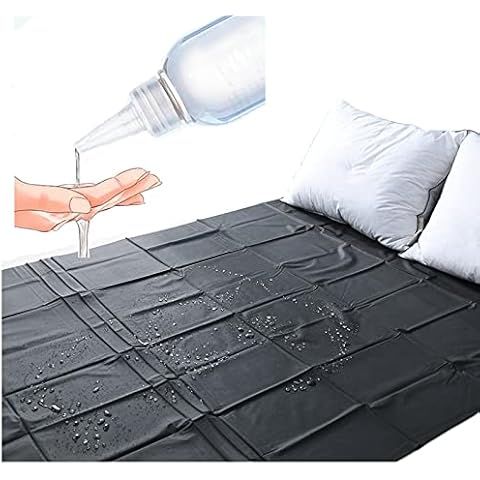 FLUORO Resistente al Agua, Cuerpo húmedo, romántico, Grande, Negro, sábana de PVC, lubricante, Bebida, desbordamiento, Adecuado para la mayoría de Las Camas Cover