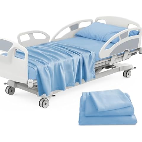 Luv4babe 3 Piece Hospital Bed Sheets Set for Home Use and Hospital Use 1 Fitted Sheet 36"×84"×14", 1 Flat Sheet and 1 Pillowcase, Blue Cover