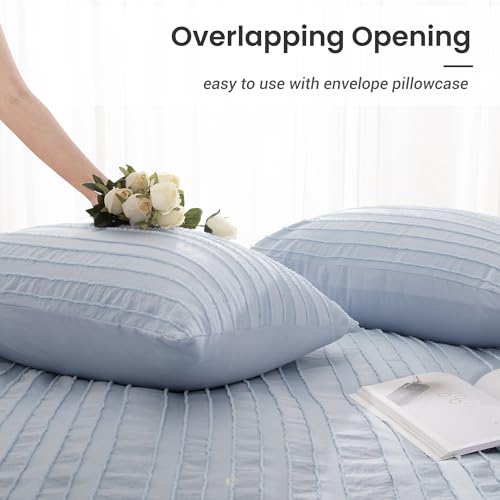 Image of NEXHOME PRO Duvet Cover Queen,Blue 3 Pieces Boho Tufted Duvet Cover Set, Soft and Lightweight 100% Washed Microfiber Comforter Cover Set for All Season(Blue Queen, 90 x 90)-No Comforter