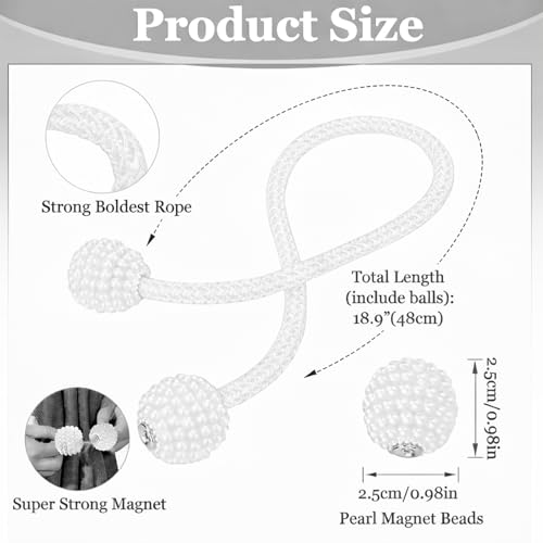 Image of 2Pack Magnetic Curtain Tiebacks, Curtain Tiebacks Buckles Holdbacks Holder Hooks Clip,Decorative Drape Handmade Curtain Tie Back(Grey White)