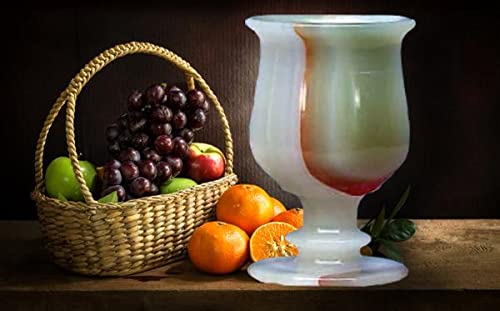 Apexglobal Marble Goblet / Cup. Handcrafted Raised White Marble Glass. 12.5 Cm X 7.5 Cm. Decorative Glass For Water, Wine, Juice Or Any Drink. #TOP1