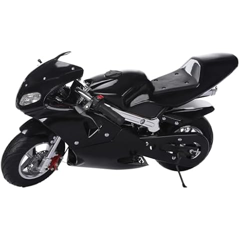 qorkhogr 49cc Kids Rocket Motorcycle,4-Stroke Gas Power Mini Motorcycle,Motocross with Hydraulic Shock Absorption Dual Headlights Pocket Motorbike with Front Rear Disc Brakes Black 1 Cover