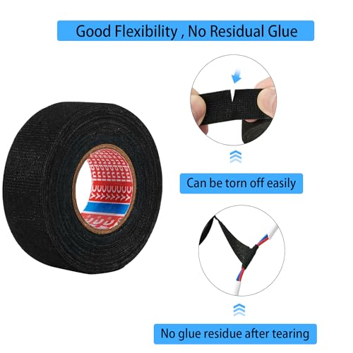 Image of 2 Rolls Black Wire Harness Cloth Tape, Speaker Wiring Harness Cloth Tape, for Automobile Electrical Wire harnessing Noise Dampening Heat Proof (Width: 15mm, Length: 50Ft)
