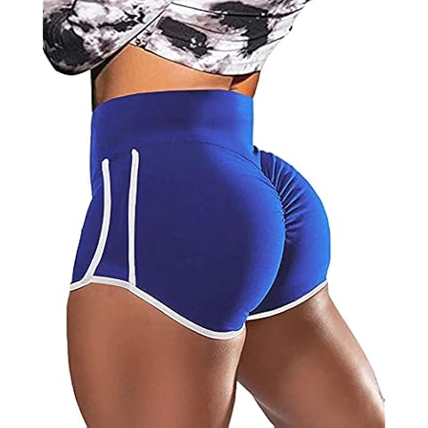 Gafeng Women's Workout Shorts Butt Lifting High Waist Yoga Ruched Scrunch Booty Shorts Leggings - blue - Large Cover