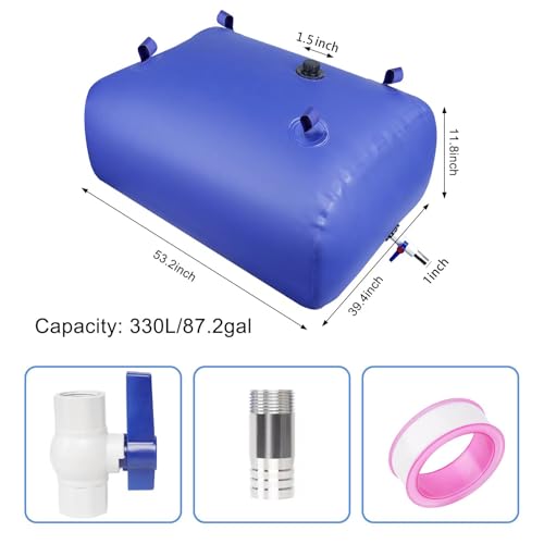 Image of Water Storage Bladder Portable Heavy-Duty - 87.2Gal /330L with Stainless Steel Fittings, Leak-Proof & Durable - Portable Tank for Emergency, Farming, Irrigation Use