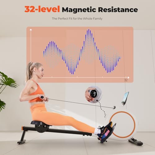 Lacuffy Indoor Rowing Machine Magnetic with 32 Levels of Quiet Resistance Rower Machine Durable Slide Rail 135kg Capacity with LCD Monitor and App for Home Gym - Image 6