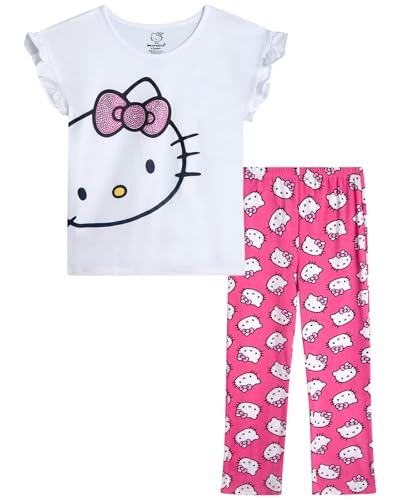 Hello Kitty Girls Legging Set - 2 Piece Printed T-Shirt and Cozy Matching Leggings for Girls (2T-12), Size 6X, White/Fuchsia Kitty