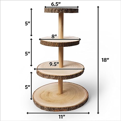 Wooden 4 Tier Rustic Cupcake Stand, Great for Wedding Cake Wood Display Tiered Centerpiece, Dessert Tower for Parties & Events