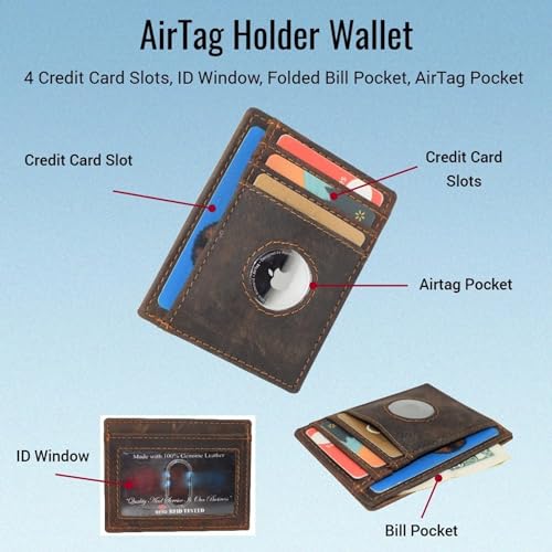 Leather Wallet with AirTag Credit Card Holder For Men and Women Slim and Stylish, RFID Blocking, Front Pocket Thin Minimalist3