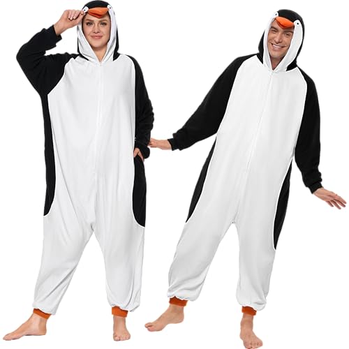 Spooktacular Creations Adults Unisex Costume, Penguin Hooded Jumpsuit Costume with Hat, Penguin...