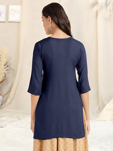 Image of MIRCHI FASHION Women's Straight Fit Rayon Sequins Embroidered and Polka Dots Printed Kurti Only