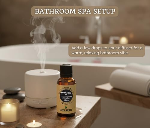 Image of Earth N Pure Diffuser Gift Set | Pack of - 1 Sandalwood Essential Oil Therapeutic Grade - 30ml, 1 Ceramic Aroma Diffuser /Burner, 2 Tealight Candles | for Home Decor