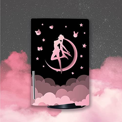 Belugadesign Moon Skin Ps5 | Anime Magical Girl Cloud Stars | Cute Kawaii Vinyl Cover Wrap Sticker Full Set Console Controller | Compatible With Sony Playstation 5 (Ps5 Disc, Pink Black) #TOP1
