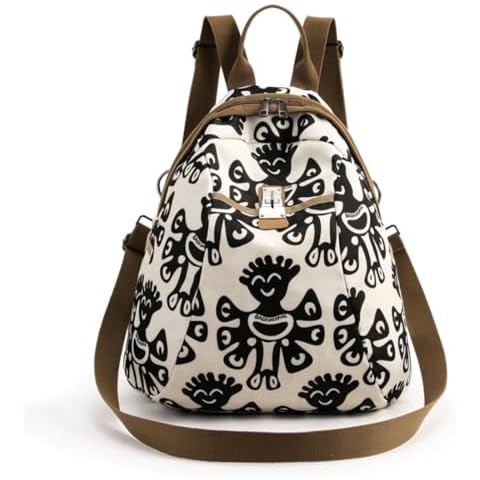 RUNSOON Casual Backpack Purse for Women Trendy Large Capacity Nylon Fashion Designer Daypack, White Black Octopus Cover