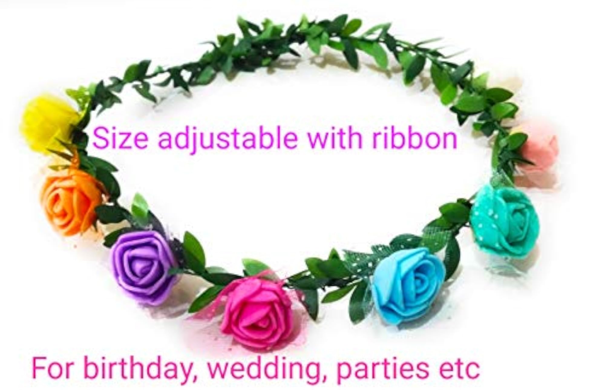 Multicolor Foam Flower Floral Tiara with Adjustable Ribbon for Girls