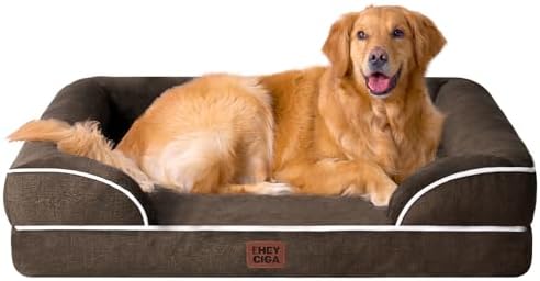 EHEYCIGA Orthopädisches Hundebett Grosse Hunde, 112x81cm, Braun | Orthopädischer Eierkistenschaum, Waschbarer und Wasserdichte Bezug, Rutschfester Boden, Reversibles Design, Atmung