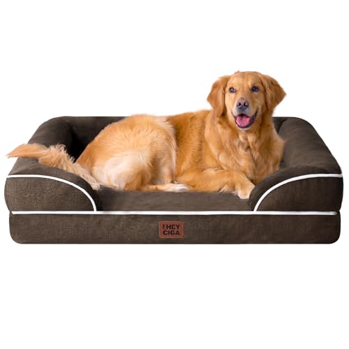 EHEYCIGA Cuccia Cane Interno Taglia Grande, Cuscino Cane Impermeabile Sfoderabile e Lavabile, Letto per Cani con tre Lati Rialzati Ortopedico, Cuccia Divano per Cani, Marrone, 112x81x16cm