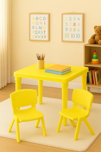 Image of Nilkamal Genius Junior Kids Study Table & Chair Set |3-Year Warranty | Durable Plastic Table | Study, Play, Dining & Laptop Desk | Ideal for Home, School & Playgroup | Compact & Sturdy Design (Yellow)