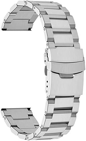 Stainless Steel 20mm Watch Band Silver Solid Replacement Wristbands Metal Watch Strap Bracelet Classic Straight End with Double Clasp Push Button
