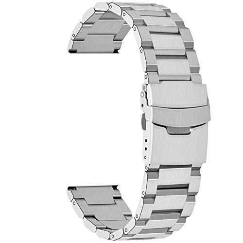 Juntan 18mm 20mm 21mm 22mm 24mm 26mm Classic Stainless Steel Watch Band Silver Black Grey Blue Gold Brushed Metal Watch Strap for Women Men Watch Replacement Band Double Buckle (Silver, 22mm) by Juntan - Used condition - Image 4