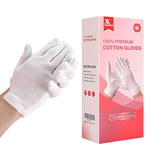 SPA Gloves Inspection Gloves,Moisturizing Gloves,White Cotton Gloves for Dry Hands, Inspection Gloves ，12 Pairs