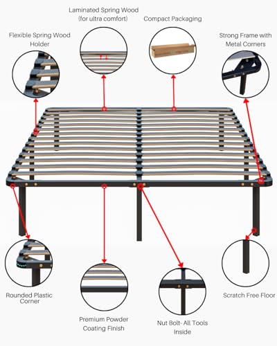 Image of ARLAVYA Queen Size Metal Bed Frame (6.5 x 5 Ft) | Heavy Duty Steel Platform Bed with Springboard Slats | 12 inch Underbed Storage | Noise-Free | Easy Assembly | Black