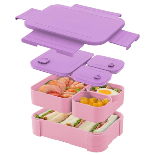 Image of YELONA Lunch Box + Tumbler Combo for Office & School | BPA Free Leakproof Bento Lunch Box with Compartments | 350ml Stainless Steel Insulated Coffee Mug - Magenta Purple