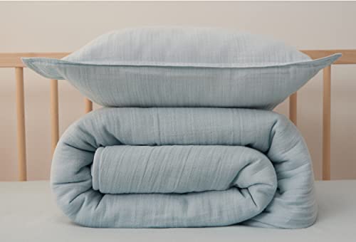 Muslin Baby Quilt, 36"X45", Super Soft Comforter, Nursery Crib Blanket, 100% Muslin Cotton Double Layer Shell & Thermo Fiber Fill, Breathable, Durable For Infant Toddler (Baby Blue) #TOP2
