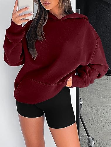 onlypuff Women Hoodies Casual Pullover Long Sleeve Sweatshirt Kangaroo Pocket Drop Shoulder Sweater