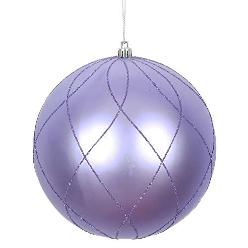 Vickerman 4" Lavender Matte and Glitter Swirl Ball Ornament. Includes 4 Ornaments per Pack.