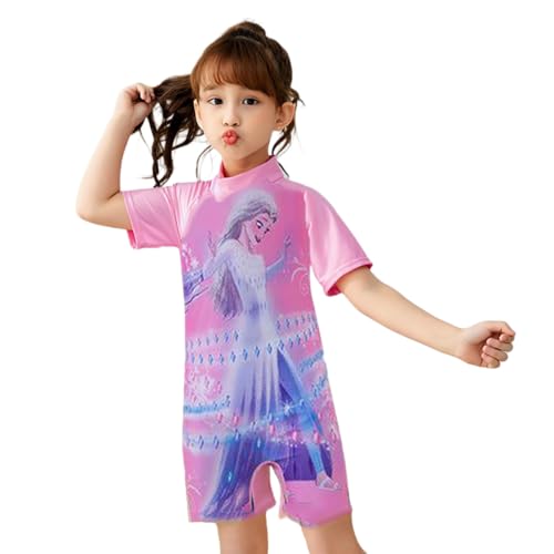 Image of Girls Swimsuits Half Sleeve Rash Guard Swimwear with Matching Cap One-Piece Bathing Suits 2-11 Years