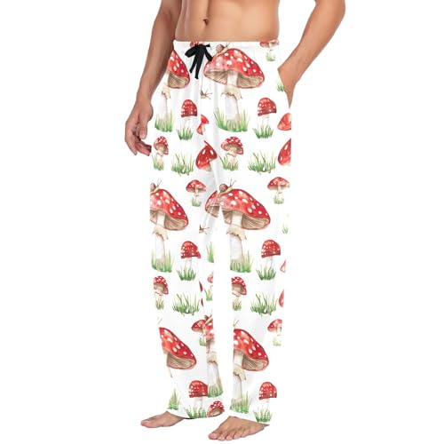 Mushrooms and Snails Men's Pajamas Pants Cotton Sleep Bottoms Pants Lounge Sleepwear - S4