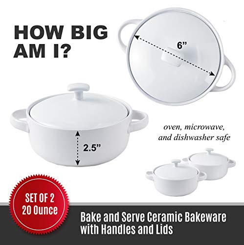 Bruntmor 20 Oz Round Soup Crock With Lid, Ceramic Serving White Soup Bowl With Large Loop Handle, White Ceramic Bakeware With Lid, French Onion Soup, Cereals, Oven And Dishwasher Safe- White #TOP1